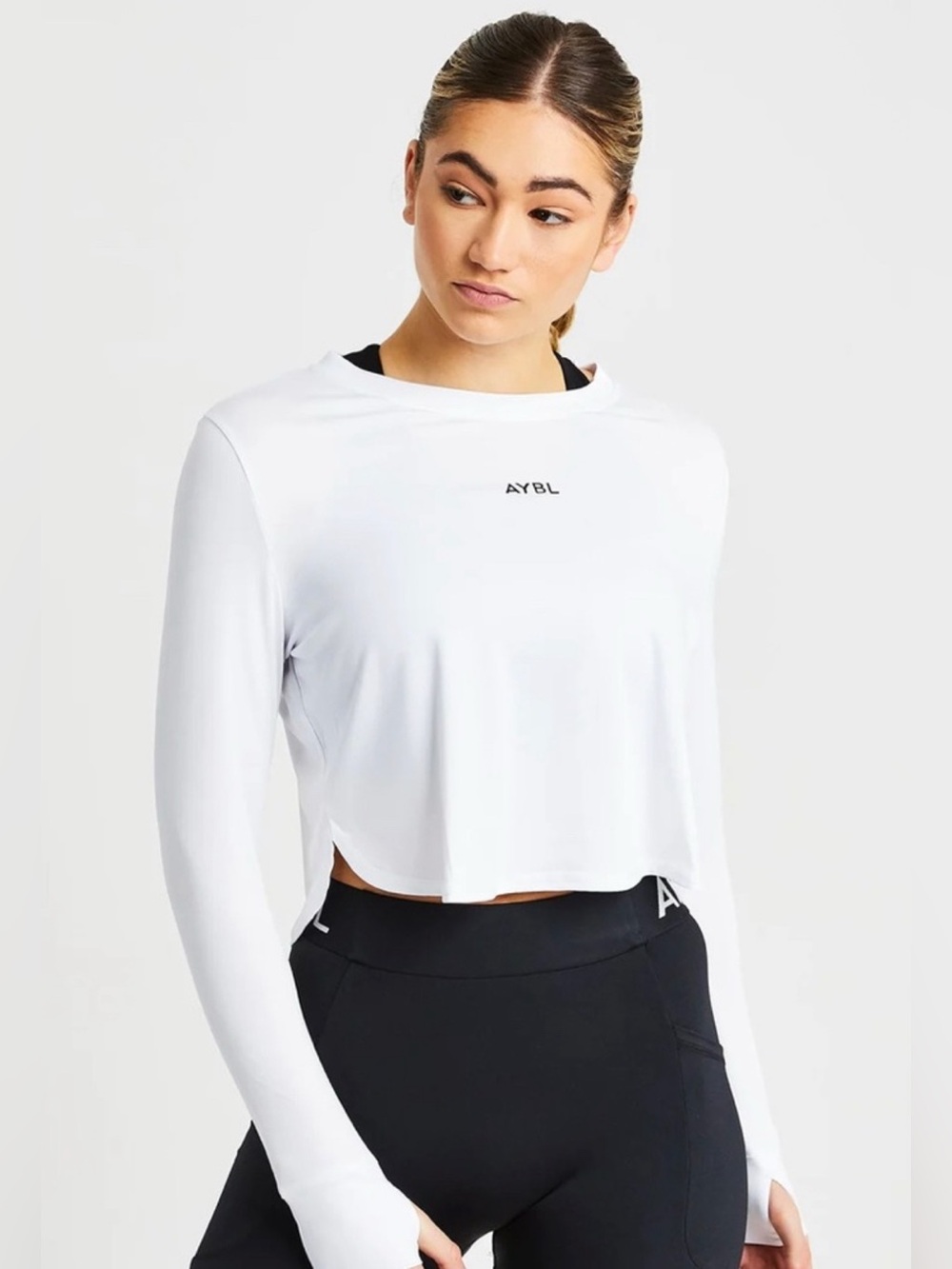 NWT - Aybl Define Long Sleeve Crop Tee in White - Size XL
